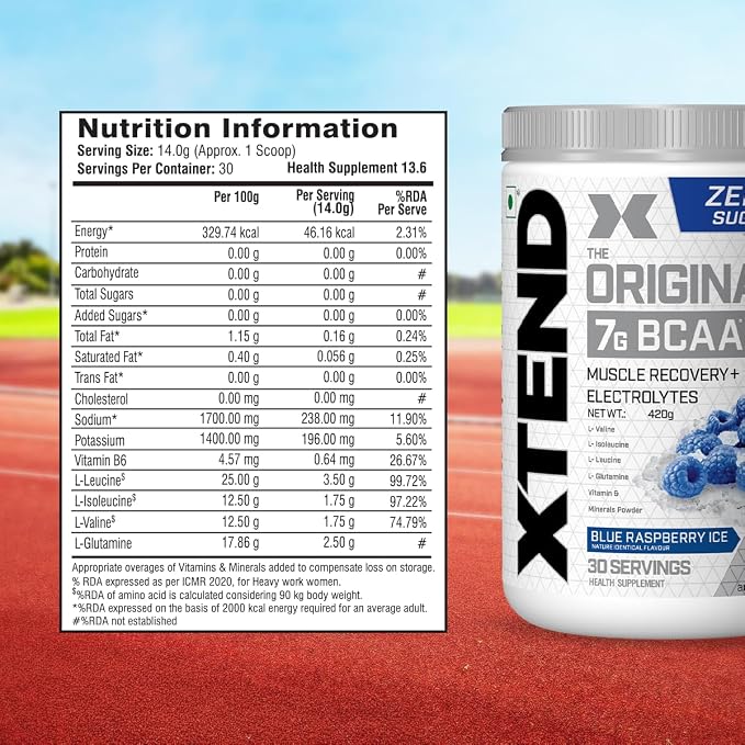 XTEND Original BCAA Powder – Blue Raspberry Ice (30 Servings)