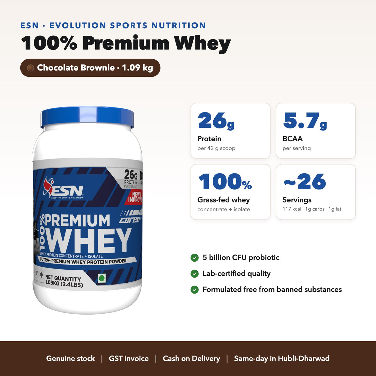 ESN Elite Core 100% Premium Whey – Grass-Fed Concentrate + Isolate | 26g Protein