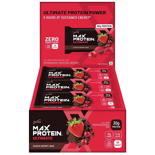 RiteBite Max Protein Ultimate choco berry protein bars with 30 g protein, pack of 24