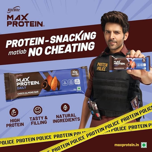 RiteBite Max Protein Daily Choco Almond Protein Bars with 10g Protein (Pack of 48)