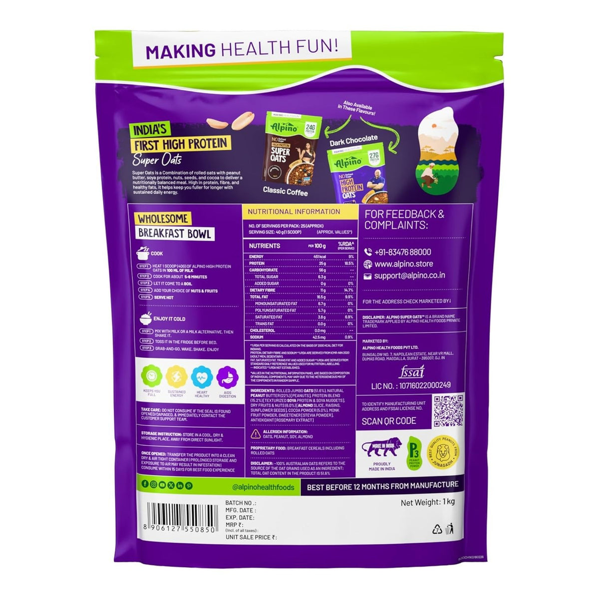 ALPINO 25g High Protein Super Oats Chocolate