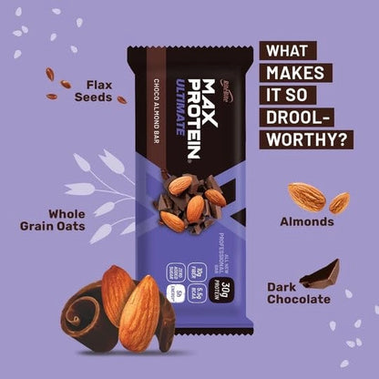 RiteBite Max Protein Ultimate Choco Almond Protein Bars with 30g Protein (Pack of 24)