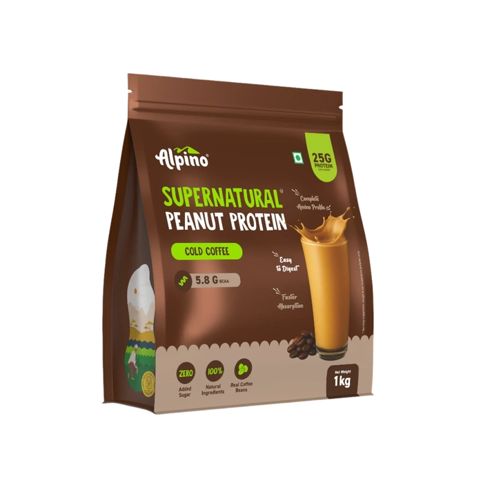 Alpino Peanut Protein Cold Coffee — 25g protein and 5.8g BCAAs per scoop