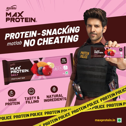 RiteBite Max Protein Daily Fruit & Nut Protein Bars with 10g Protein (Pack of 48)