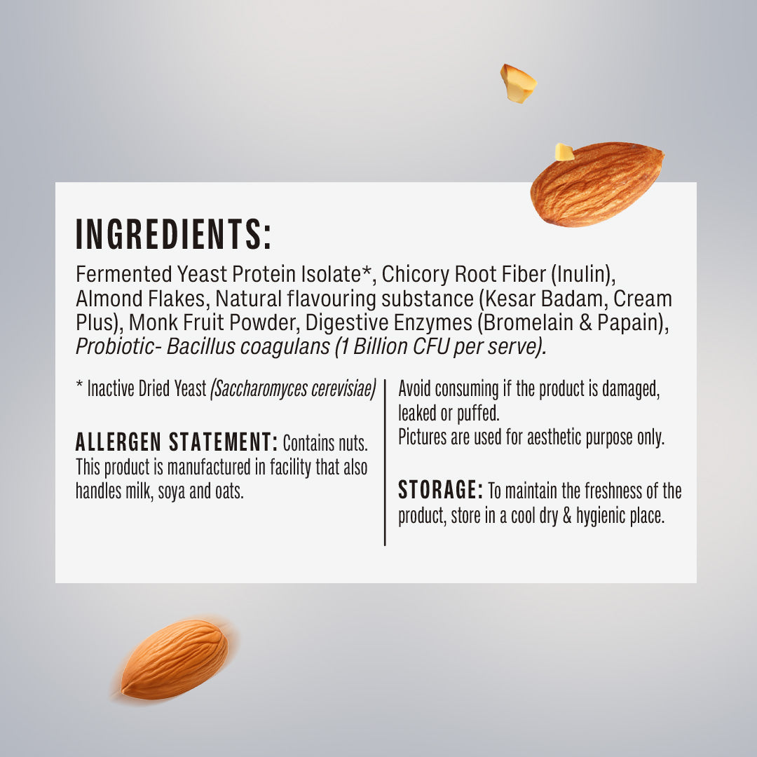Ingredients list for Superyou Pro Kesar Badam fermented yeast protein