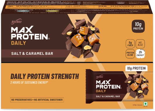 RiteBite Max Protein Daily salted caramel protein bars, pack of 48