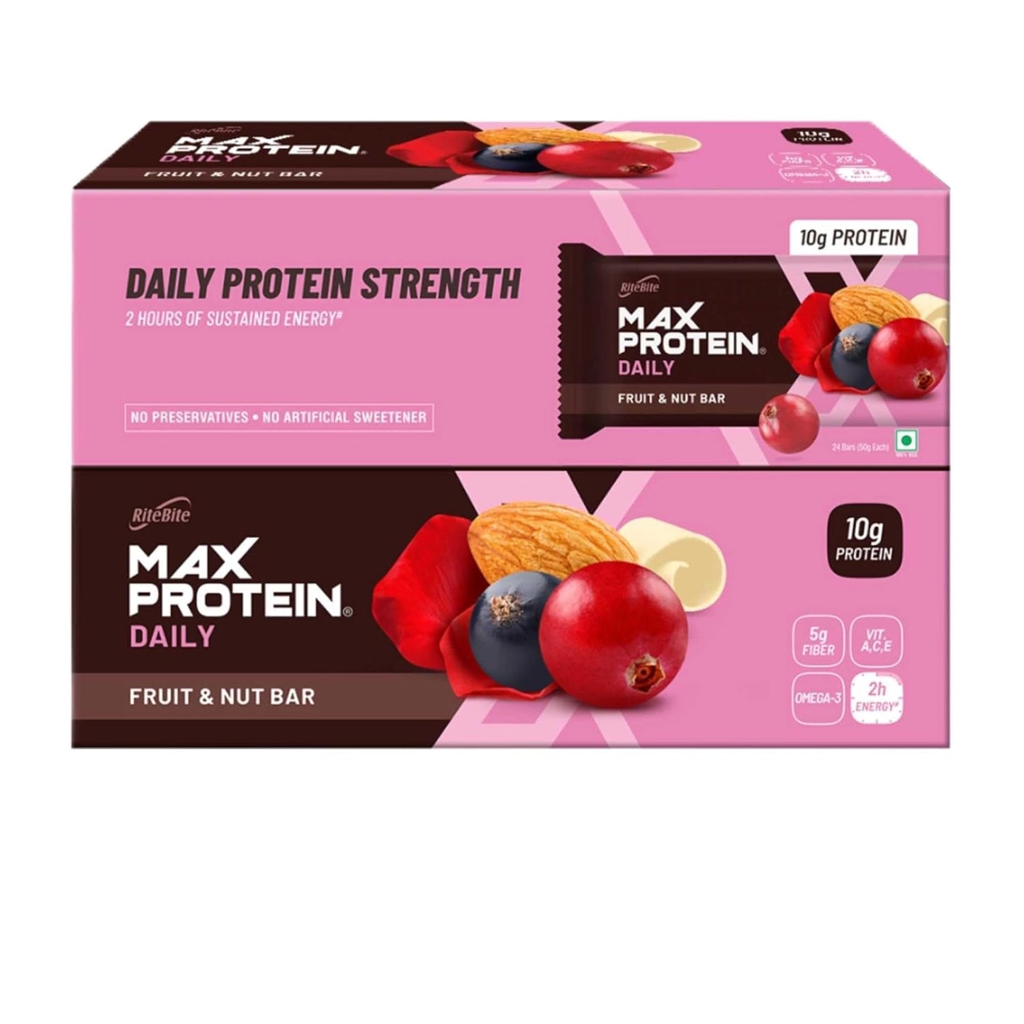 RiteBite Max Protein Daily Fruit & Nut Protein Bars with 10g Protein (Pack of 48)