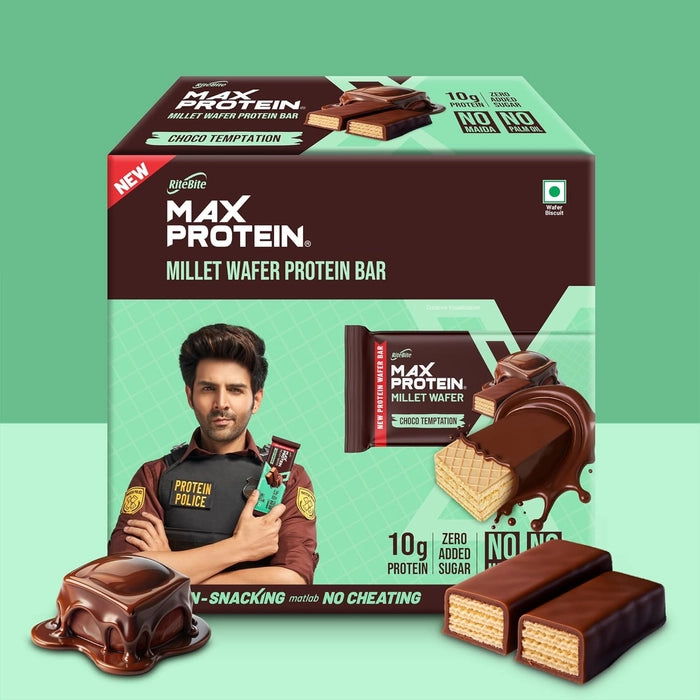 RiteBite Max Protein Wafer Bars with Millets, Choco Temptation (Pack of 36)