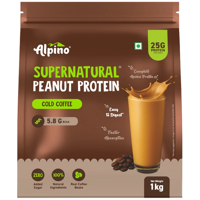Alpino SuperNatural Peanut Protein Powder Cold Coffee 1kg pack front