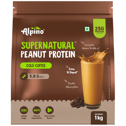 Alpino SuperNatural Peanut Protein Powder Cold Coffee 1kg pack front