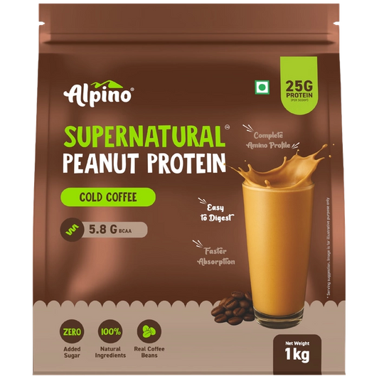 Alpino SuperNatural Peanut Protein Powder Cold Coffee 1kg pack front