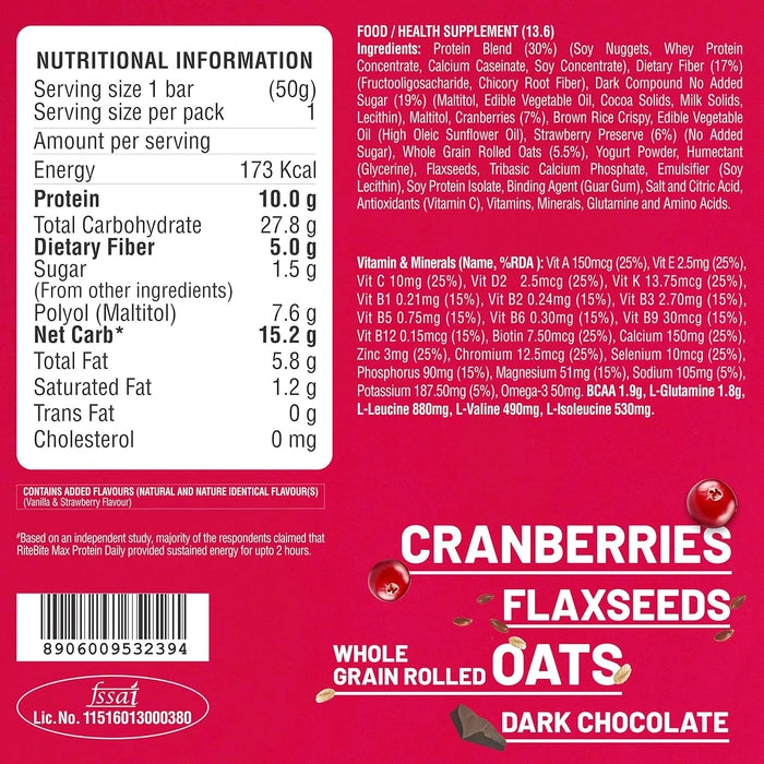 PacRiteBite Max Protein Daily Choco Berry Protein Bars with 10g Protein (Pack of 48)