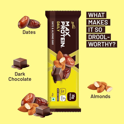 RiteBite Max Protein Daily Date & Almond Protein Bars with 10g Protein (Pack of 48)
