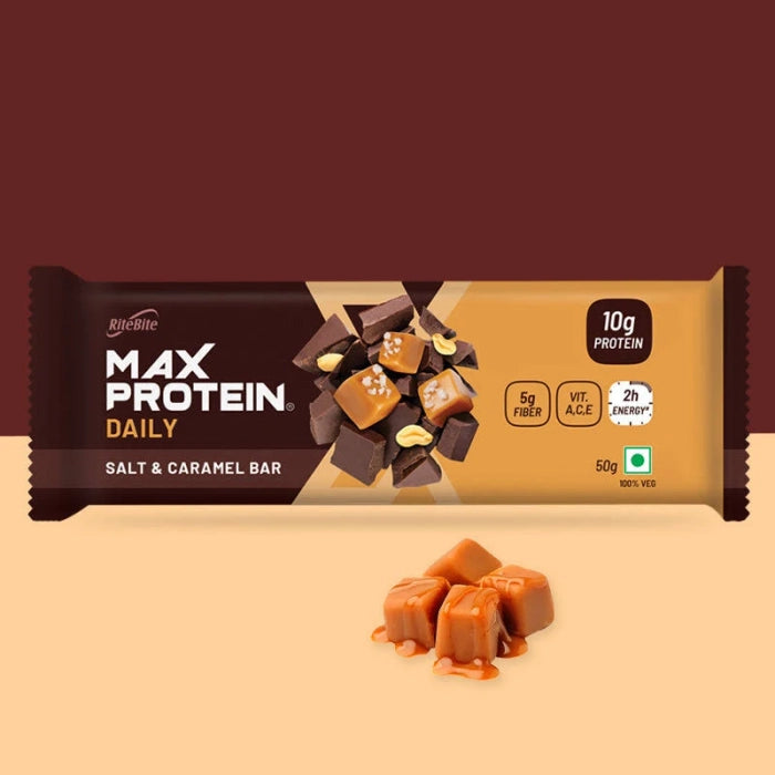 RiteBite Max Protein Daily Salt & Caramel Protein Bars with 10g Protein (Pack of 48)