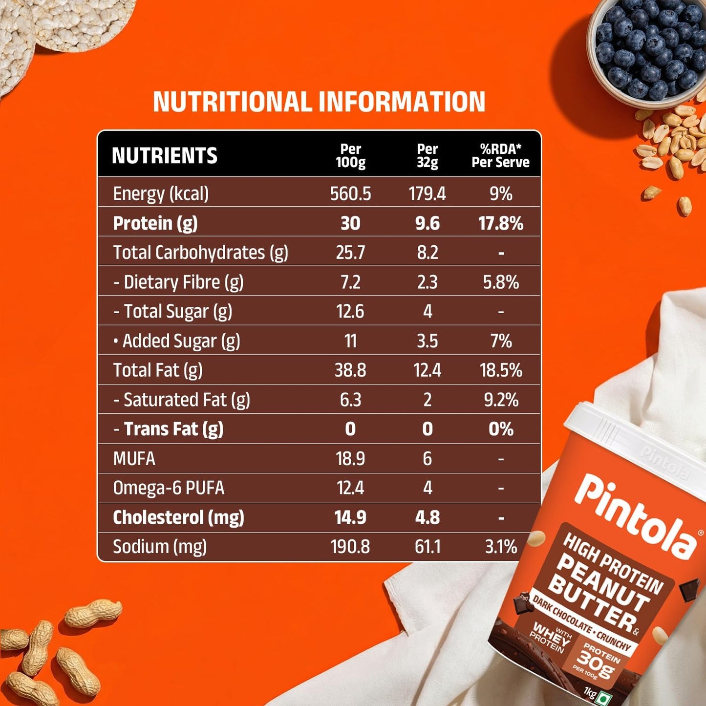 PINTOLA High Protein Peanut Butter Chocolate Flavour Crunchy 1kg