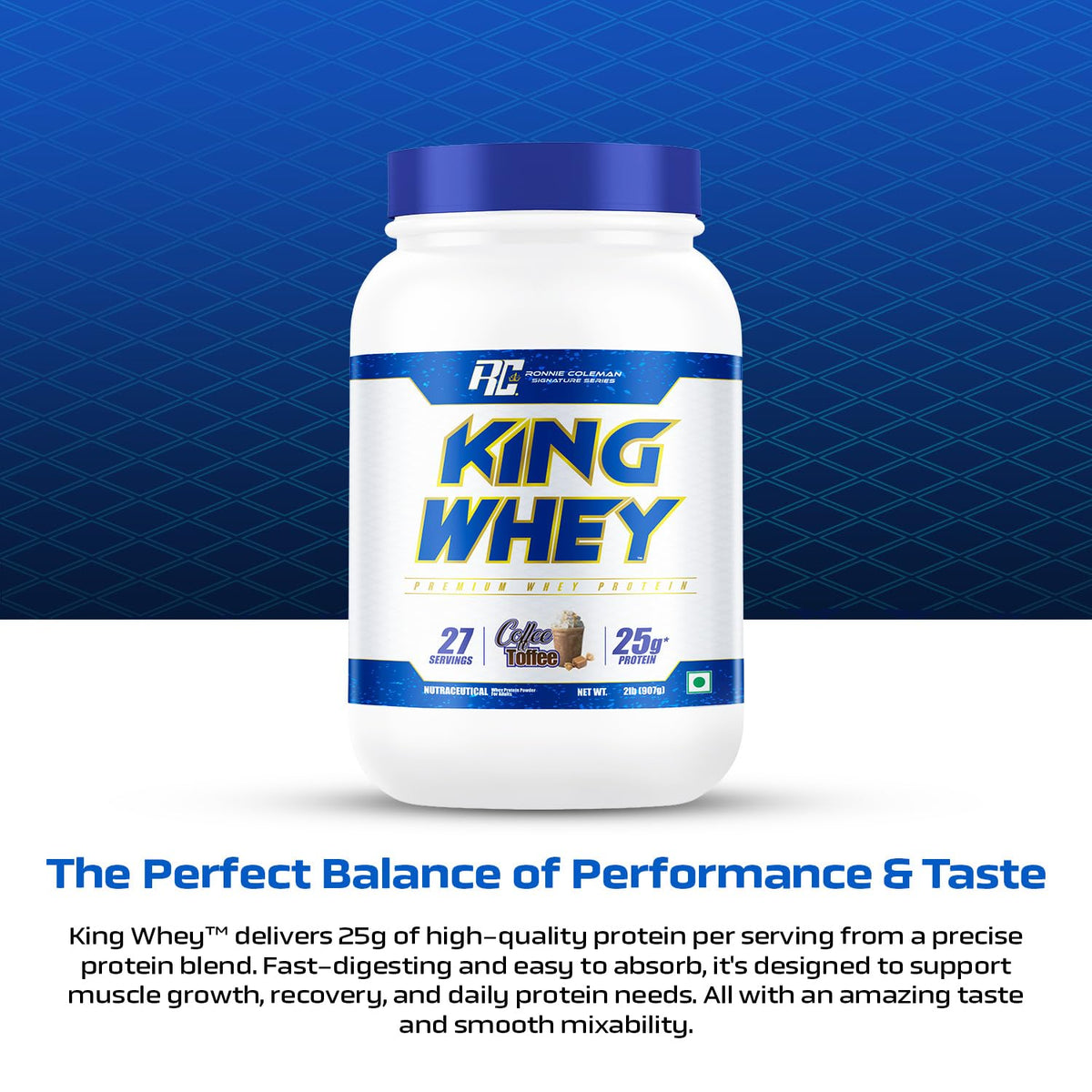 Ronnie Coleman Signature Series King Whey Premium Whey Protein – Coffee Toffee Flavour (2 lb / 907g, 26 Servings)