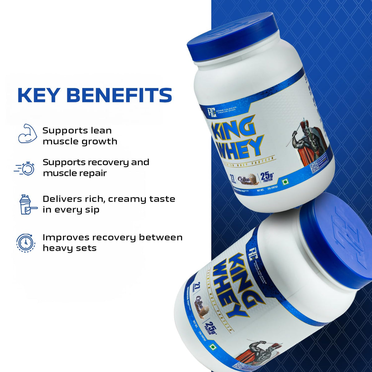 Ronnie Coleman Signature Series King Whey Premium Whey Protein – Coffee Toffee Flavour (2 lb / 907g, 26 Servings)
