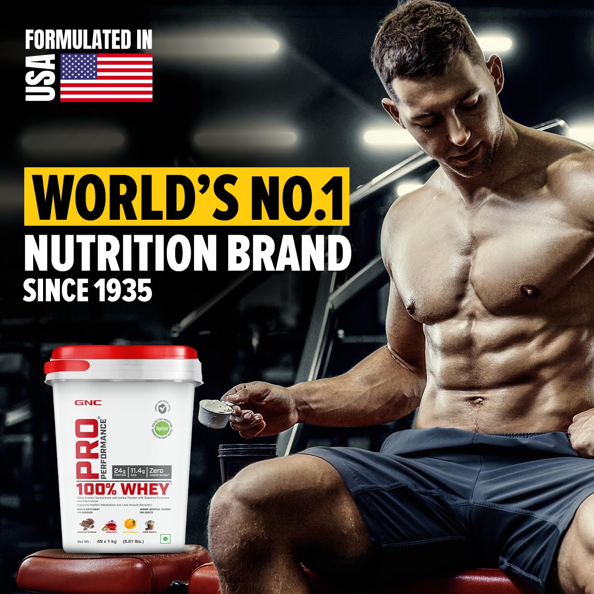 GNC Pro Performance 100% Whey Protein Powder | 4 KG (1 KG X 4 Flavour Pouches) + Bucket | 24g Protein