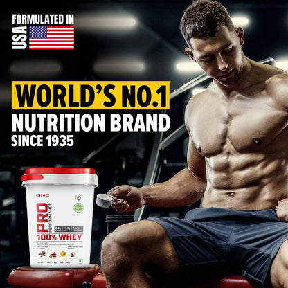GNC Pro Performance 100% Whey Protein Powder | 4 KG (1 KG X 4 Flavour Pouches) + Bucket | 24g Protein
