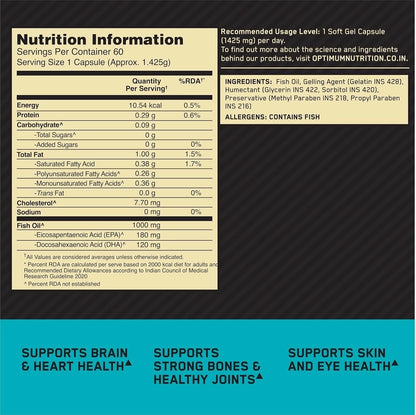 Optimum Nutrition (ON) Fish Oil - 60 Capsules, 1000 mg Fish Oil