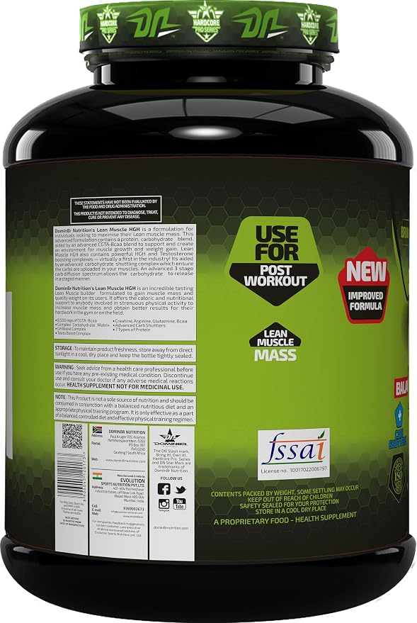 Domin8r Lean Muscle HGH Mass Gainer – Smooth Chocolate, 2.27 kg (5 lb)