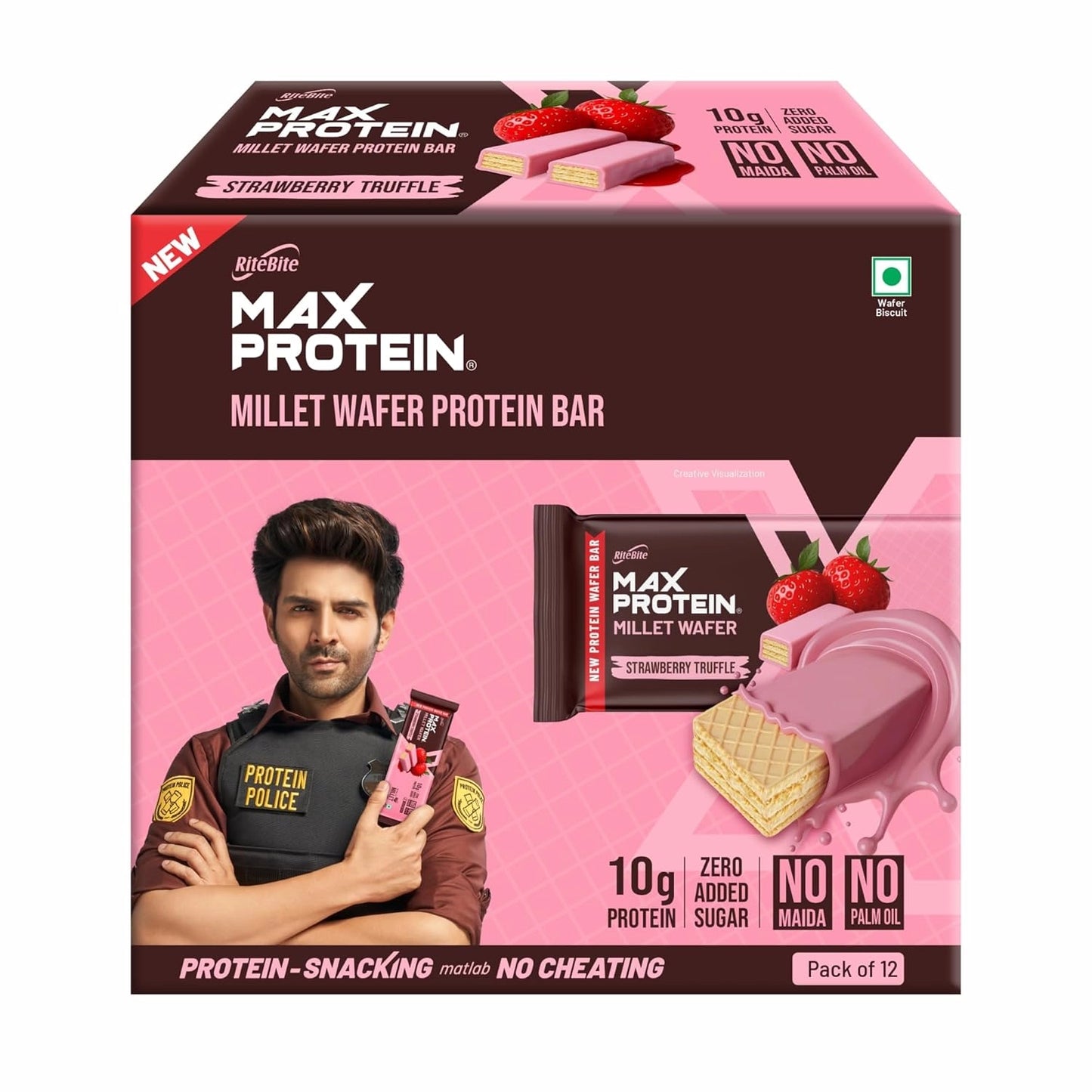 RiteBite Max Protein Wafer Bars with Millets, Strawberry Truffle (Pack of 36)