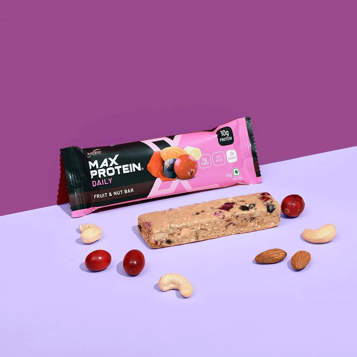 RiteBite Max Protein Daily Fruit & Nut Protein Bars with 10g Protein (Pack of 48)