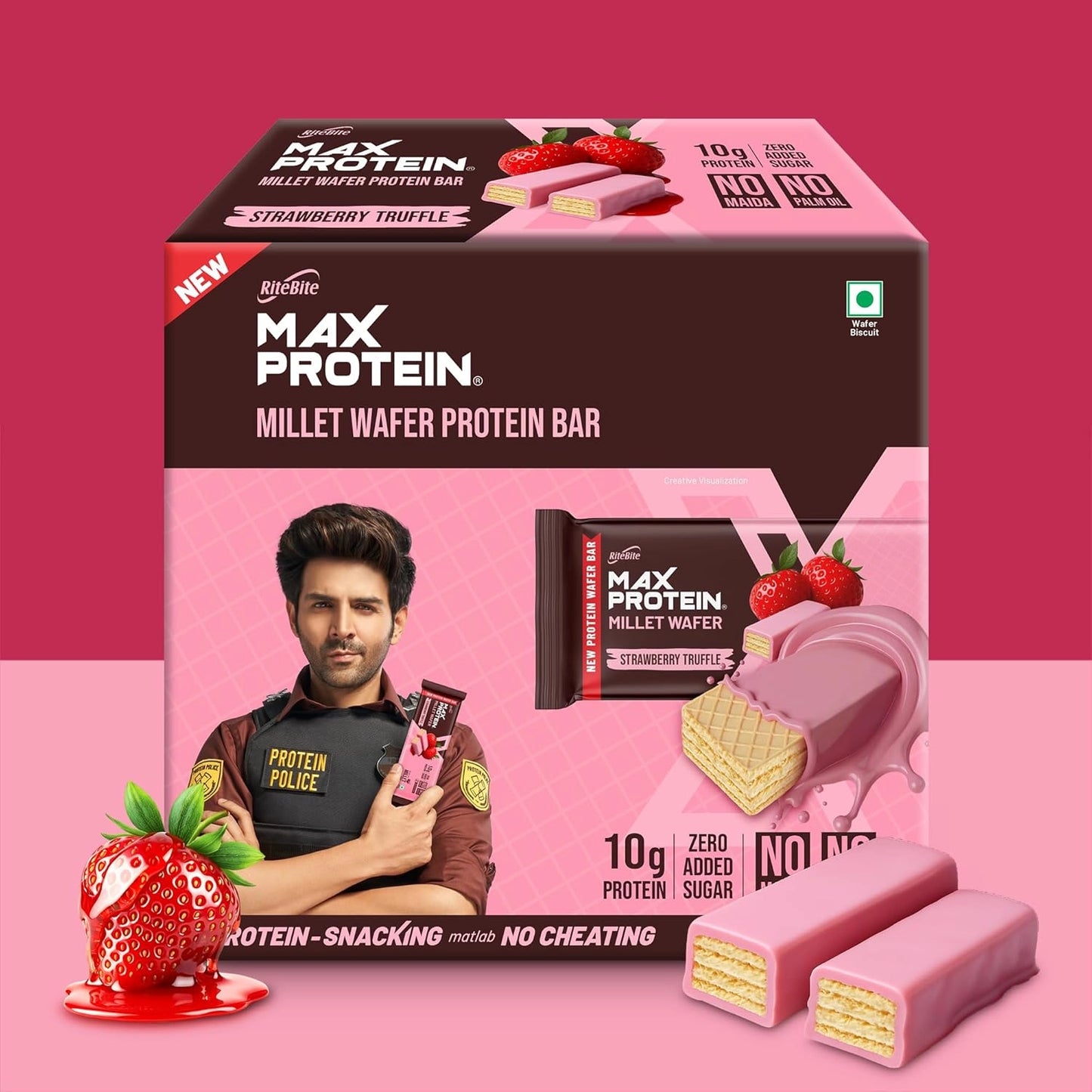 RiteBite Max Protein Wafer Bars with Millets, Strawberry Truffle (Pack of 36)