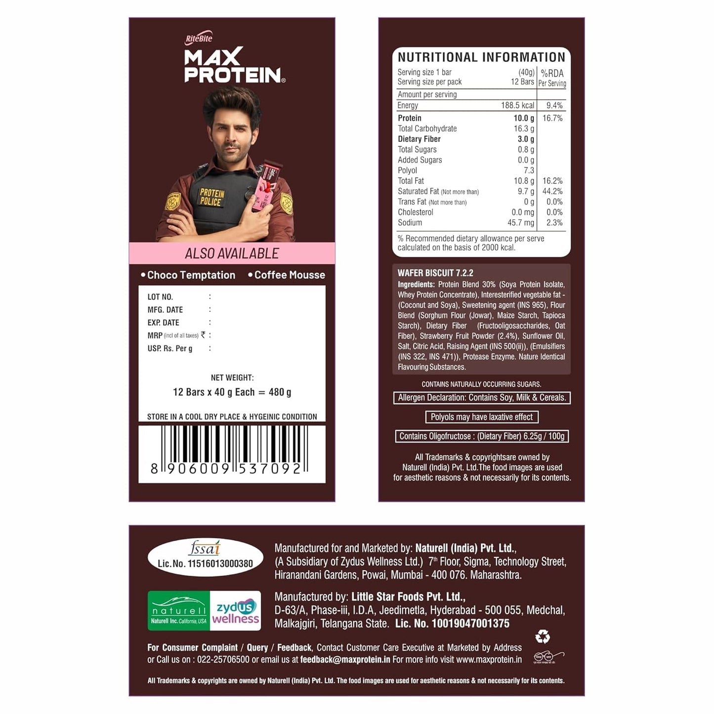 RiteBite Max Protein Wafer Bars with Millets, Strawberry Truffle (Pack of 36)