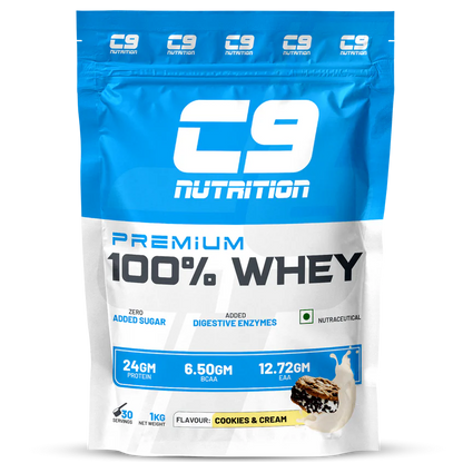 C9 Nutrition Premium 100% Whey Protein Powder, Cookies & Cream (1 kg / 30 Servings)