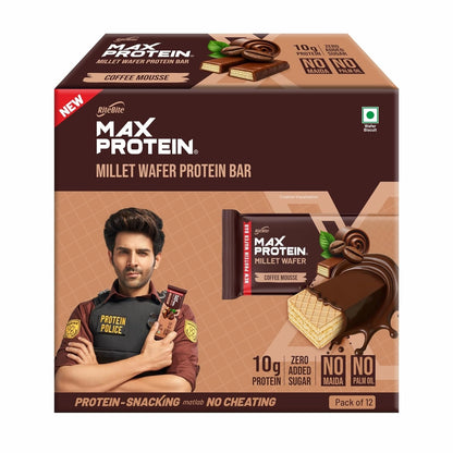 RiteBite Max Protein Wafer Bars with Millets, Coffee Mousse (Pack of 36)