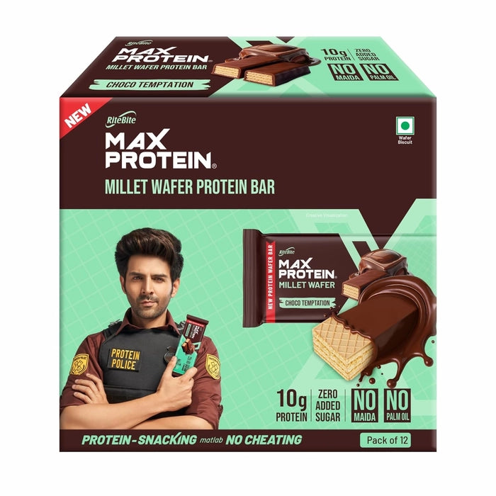 RiteBite Max Protein Wafer Bars with Millets, Choco Temptation (Pack of 36)