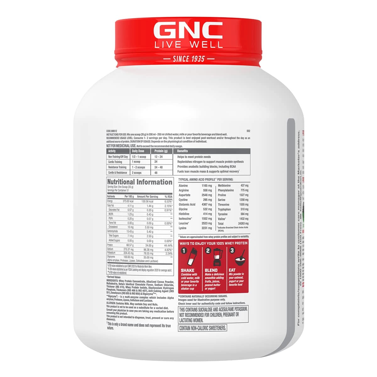 GNC Pro Performance 100% Whey Protein | 4 lbs, 1.81 Kg |
