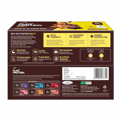 RiteBite Max Protein Daily Date & Almond Protein Bars with 10g Protein (Pack of 48)