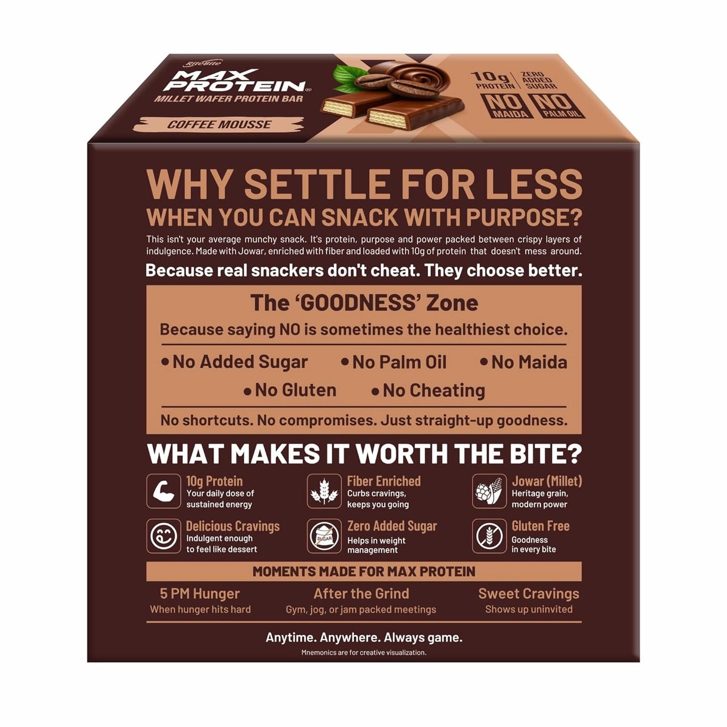 RiteBite Max Protein Wafer Bars with Millets, Coffee Mousse (Pack of 36)