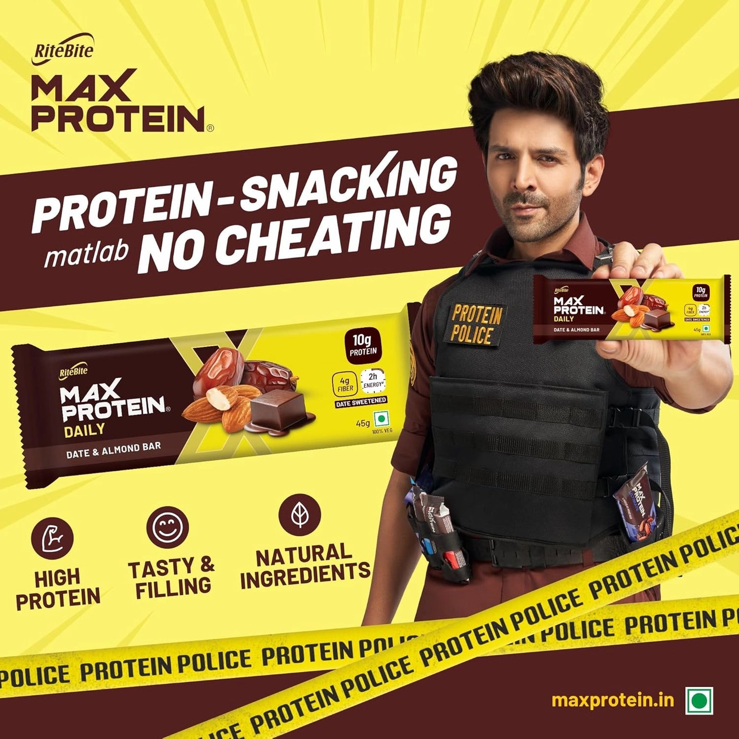 RiteBite Max Protein Daily Date & Almond Protein Bars with 10g Protein (Pack of 48)