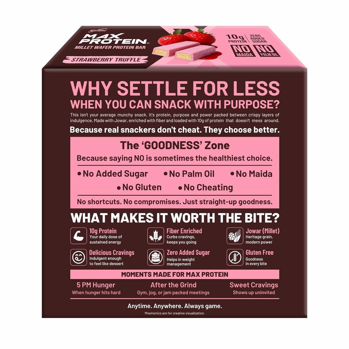 RiteBite Max Protein Wafer Bars with Millets, Strawberry Truffle (Pack of 36)