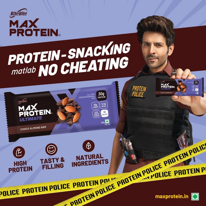 RiteBite Max Protein Ultimate Choco Almond Protein Bars with 30g Protein (Pack of 24)