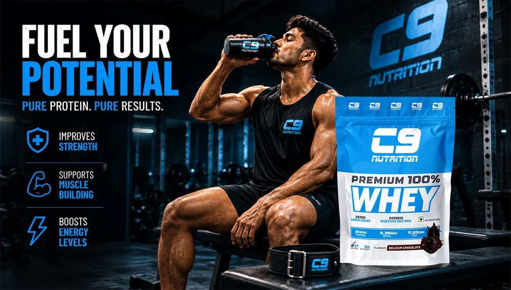 C9 Nutrition Premium 100% Whey Protein Powder 1KG | 24g Protein, 6.5g BCAA | Zero Sugar