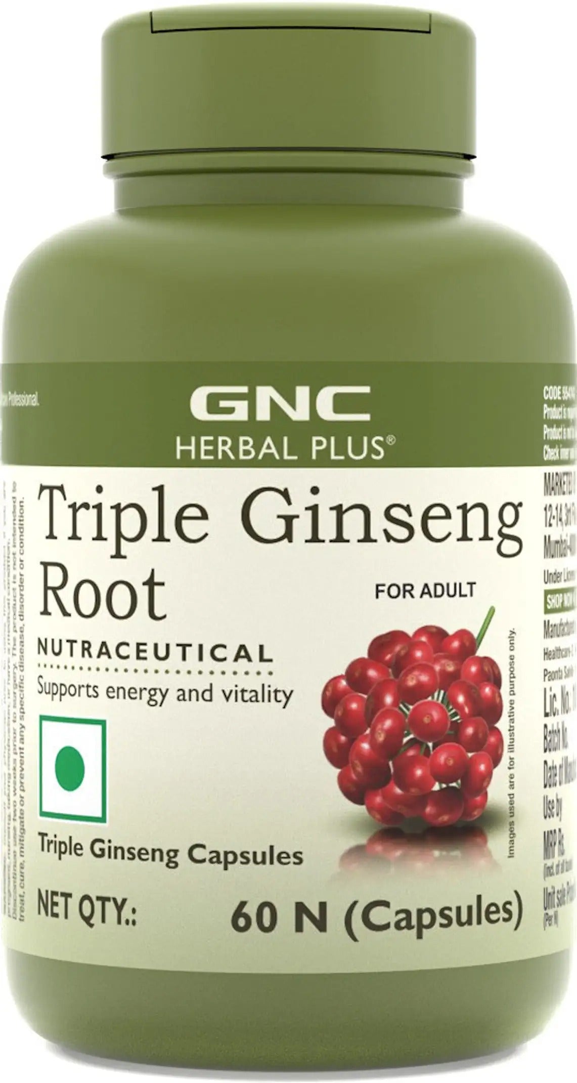 GNC Herbal Plus Triple Ginseng with Korean, American & Siberian Ginseng (60 Capsules)