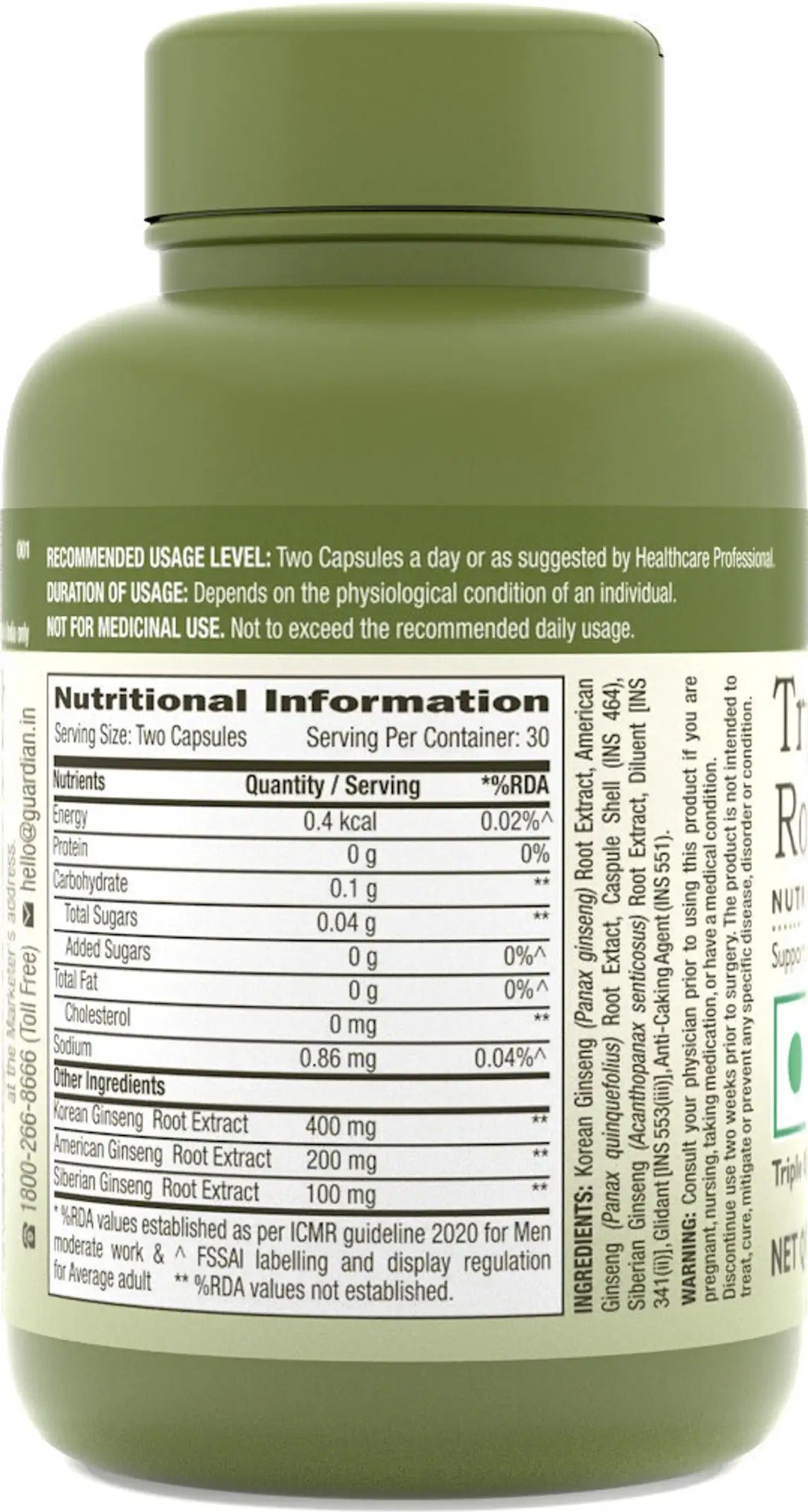 GNC Herbal Plus Triple Ginseng with Korean, American & Siberian Ginseng (60 Capsules)