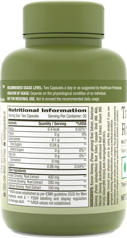 GNC Herbal Plus Triple Ginseng with Korean, American & Siberian Ginseng (60 Capsules)