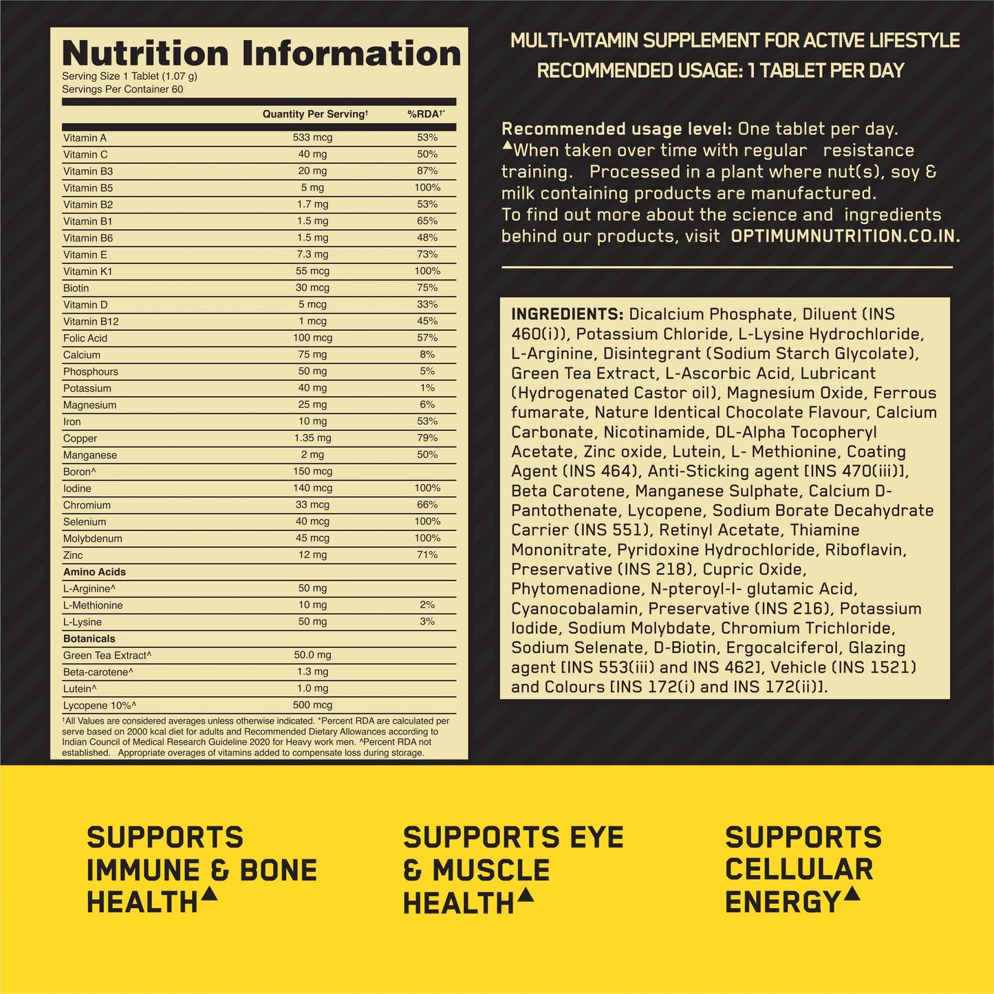 Optimum Nutrition Multivitamin for MEN- 60 Tablets