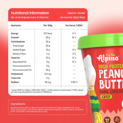 ALPINO 30g High Protein Dark Chocolate Peanut Butter Crisp