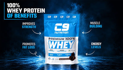 C9 Nutrition Premium 100% Whey Protein Powder 1KG | 24g Protein, 6.5g BCAA | Zero Sugar
