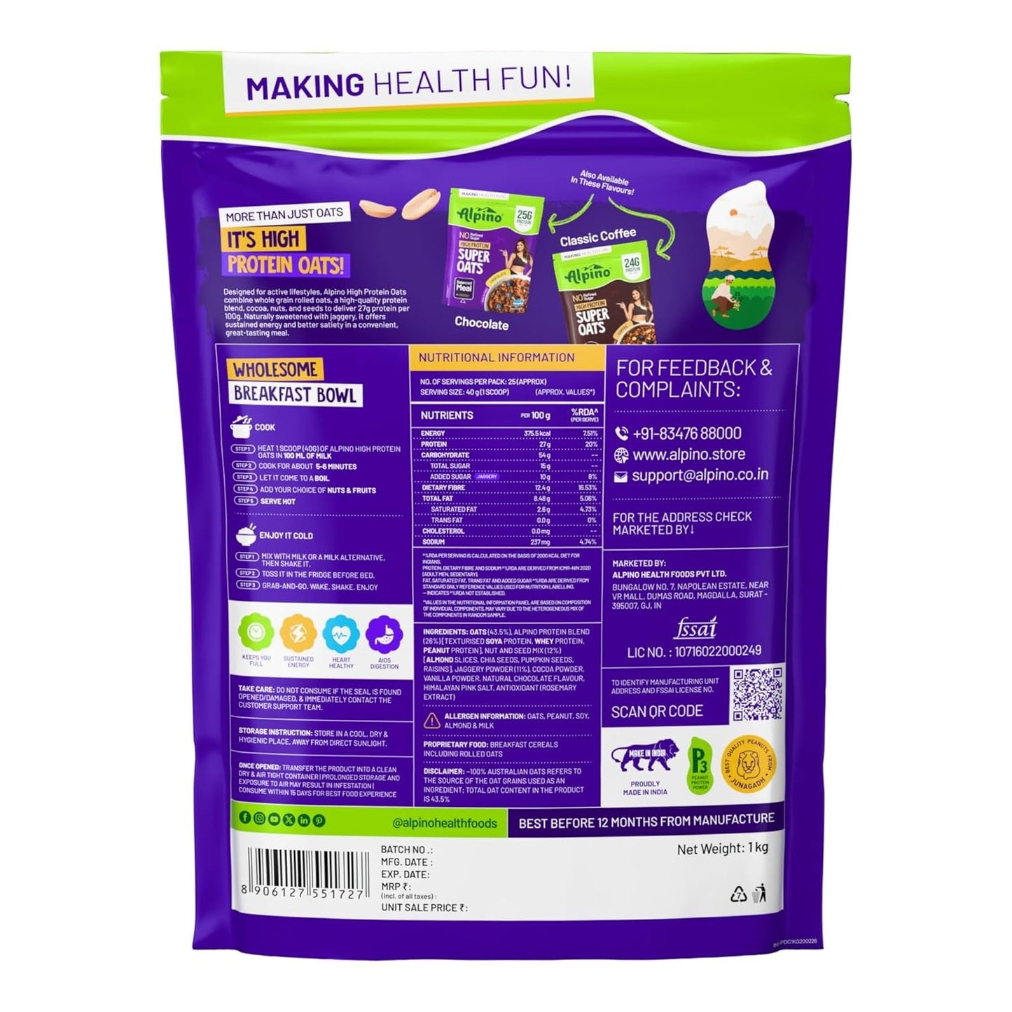 ALPINO 27% High Protein Oats Dark Chocolate