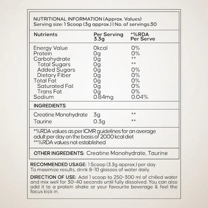 Creatine Monohydrate | 100g | 300mg Taurine | Unflavoured