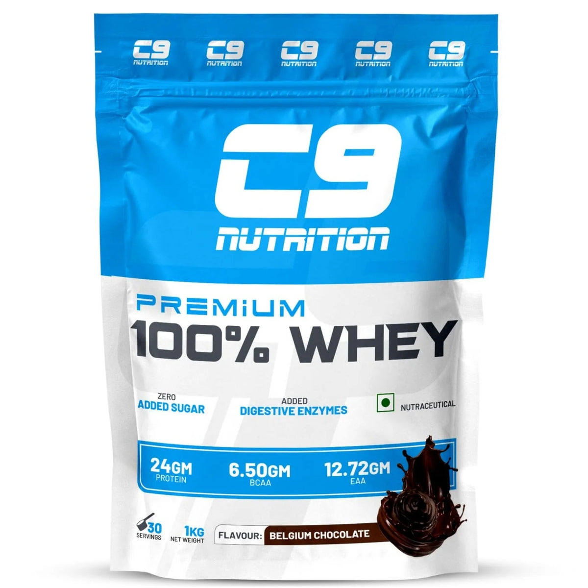 C9 Nutrition Premium 100% Whey Protein Powder 1KG | 24g Protein, 6.5g BCAA | Zero Sugar