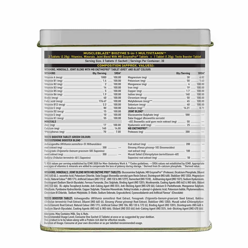 MuscleBlaze Biozyme 5 in 1 Multivitamin Unflavoured • 90 tablet