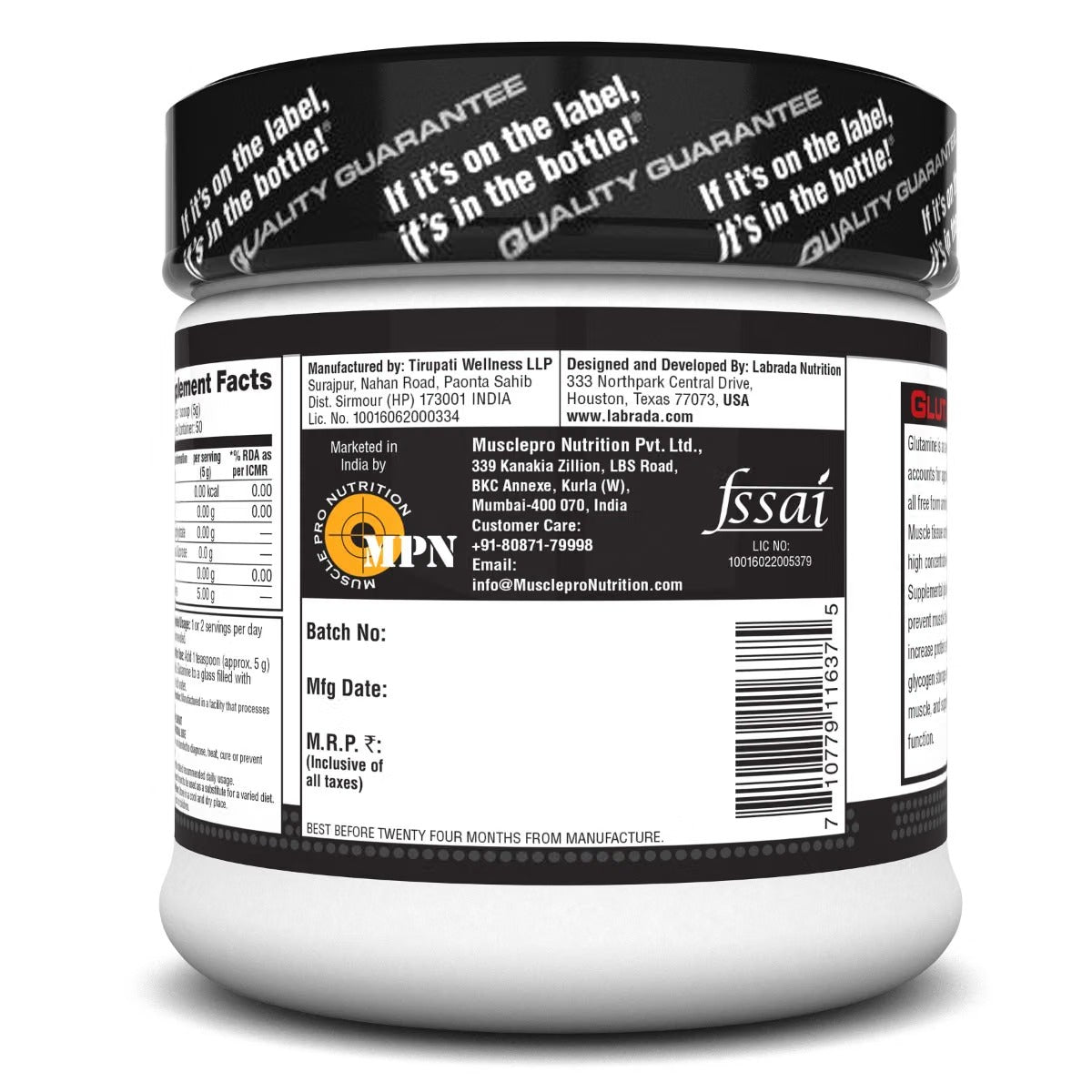 Labrada Gluta Lean L-Glutamine Powder 250g